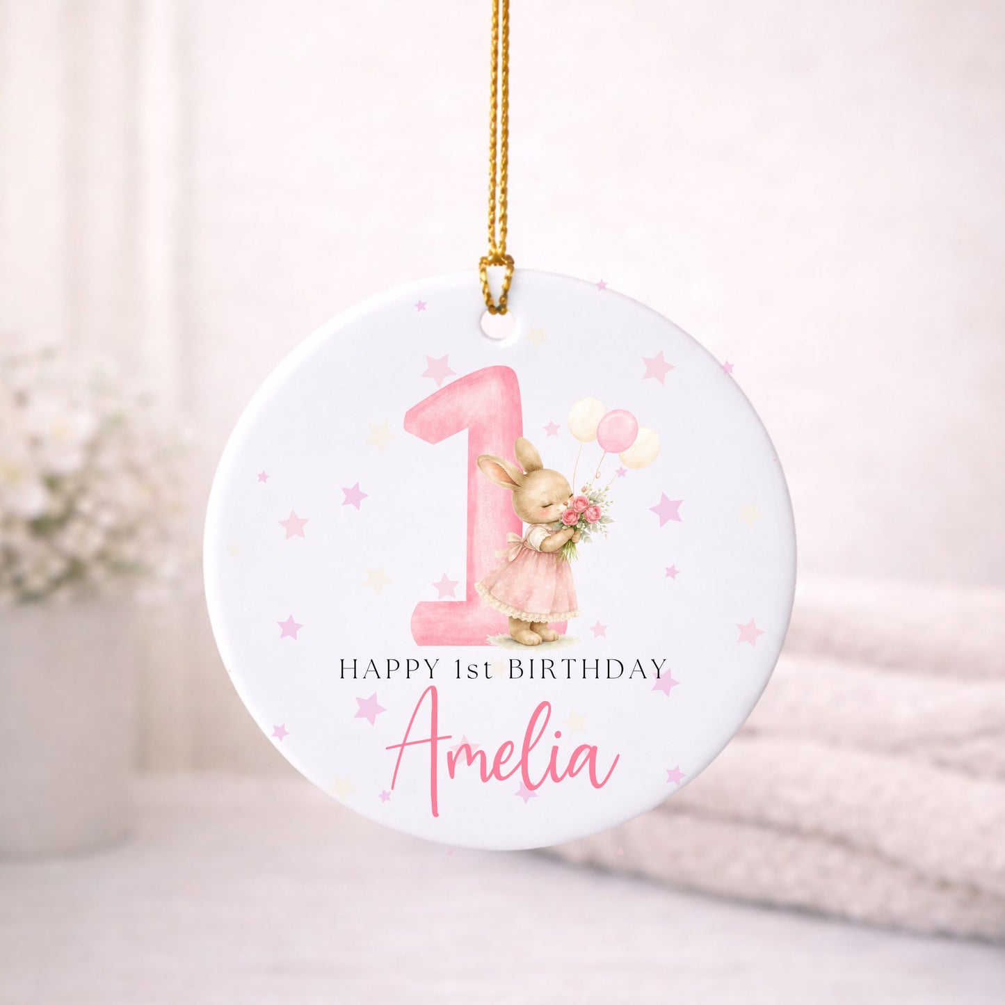 First Birthday Girl bunny Ornament