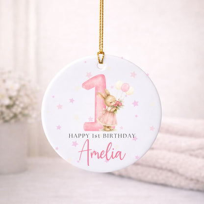 First Birthday Girl bunny Ornament